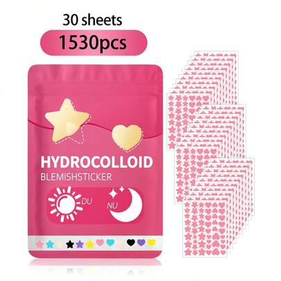 1530 piezas de pegatinas en forma de estrella y corazón de color rosa, esenciales para fotografía y pintura facial, adecuadas para fiestas, reuniones y actividades de entretenimiento