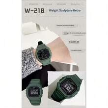 Đồng hồ kỹ thuật số Casio W-218H-3B màu xanh quân đội cổ điển hình vuông, chống nước 50M, có đèn LED, dành cho học sinh. - Một cỡ - Xem 6