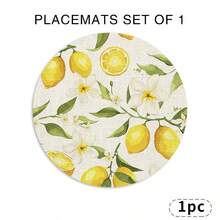 A Circular Placemat With Fresh Lemon, Lemon Slices, Green Leaves, And Flowers As Patterns, Suitable For Use In Spring, Summer, Autumn, And Winter. It Adopts A Multi-Color Pattern Design And Is Woven From 100% Polyester Fiber. The Size Is 15 * 15 Inches And Can Be Machine Washed With Polyester Placemats. - Multicolor - View 18