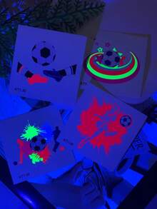 7 Peças Adesivos Temporários de Tatuagem Coloridos com Respingos Fluorescentes, Tema de Futebol, À Prova d'Água e à Prova de Suor, Padrões Únicos para Torcedores da Copa do Mundo, Adesivos Neon de Elementos de Futebol GOAL Unissex, Decoração para Festa Esportiva - Multicolorido - Visão 5