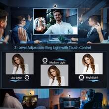 1080P高清USB网络摄像头，带环形灯和隐私保护盖，即插即用，简单易用，配备360°旋转支架和三脚架，适用于视频会议、直播和在线学习。 - 查看 5