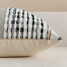 1pc Striped Textured Boho Throw Pillow Covers Aesthetic Woven Decorative Pillow Case For Couch Bed Sofa Bedroom Modern Funky 18 X 18-Inch Outdoor - Black - View 5