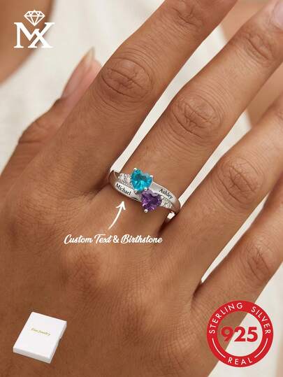 Cette bague personnalisée en argent sterling 925 est gravée avec votre nom et sertie de deux pierres de naissance. Fabriquée en argent sterling 925, c'est le choix parfait pour un anniversaire, une Saint-Valentin, Noël et d'autres occasions. Cette bague fait également un cadeau d'anniversaire idéal pour les mères et les partenaires.