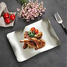 Đĩa ăn nhẹ bằng thép không gỉ hình dạng bất đối xứng, thích hợp cho nhà bếp, phòng ăn, quán cà phê, đựng trái cây và rau củ, trà chiều, dã ngoại. - Bạc - Xem 2