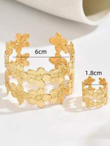 Vòng tay kiểu cổ điển hai lớp ghép nối hình hoa cúc 3D, kiểu dáng hở cổ, phụ kiện trang sức gợi cảm mùa hè đi biển. - Vàng - Xem 5