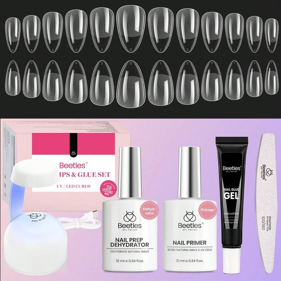 Beetles Gel Nail Kit Short Almond Gift Spree Easy DIY Extension Set Gift For Women - Almond Short 576pcs(Etch-x Nail Kit) - View 1