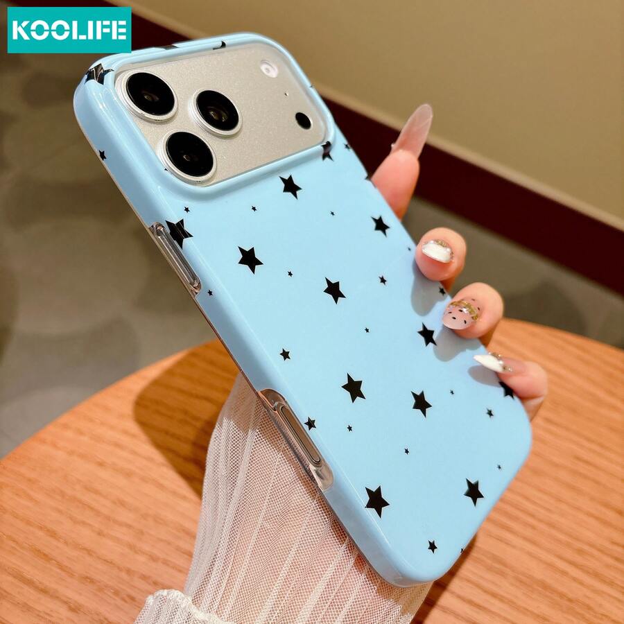 Koolife 1件裝星星圖案手機殼，純色底色，PC+TPU材質，韓系時尚風格，防摔保護殼，適用於 iPhone 18 Pro/18 Pro Max/13 14 15 16 17 17 Pro 17 Pro Max