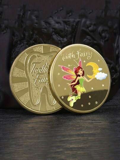 1pc Tooth Fairy Growth Commemorative Coin, Baby & Kids Lucky Tooth Changing Coin, Treasure Anime Toy Game Token