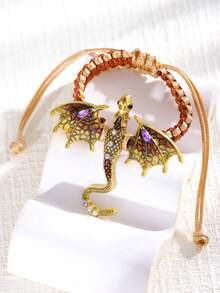 1pc Vintage Glazed Cartoon Dragon Woven Bracelet, Suitable For Women's Daily And Holiday Wear - Coffee - View 2