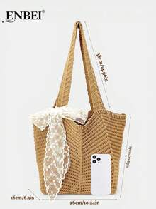 ENBEI 2026 Fashion Spring/Summer Women's Retro Vacation Style Beach Bag, Handwoven Ladies Bag For Beach Vacation, Foldable Hollow-Out Elegant Ladies Tote Bag, Holiday Essential, Travel Essential, White Tote Bag, Suitable For Dates, Outings, Shopping, Vacation, Sightseeing - Multicolor - View 10