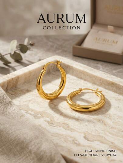 1 Đôi Khuyên Tai Vòng Tròn Dày, Phong Cách Cổ Điển Tối Giản, Bề Mặt Mịn Màng, Đánh Bóng Cao Cấp, Thép Không Gỉ Mạ Vàng Cao Cấp Không Gây Dị Ứng, Khuyên Tai Nữ Thích Hợp Cho Hàng Ngày/Công Sở/Đi Làm/Hẹn Hò/Tiệc Tùng/Kỳ Nghỉ/Trang Phục Cổ Điển/Phong Cách Tối Giản/Boho/Thường Ngày/Công Sở/Quà Tặng/Kỷ Niệm/Phù Dâu/Du Lịch/Thể Thao/Bãi Biển/Phong Cách Thanh Lịch/Phong Cách Cổ Điển Hàng Ngày