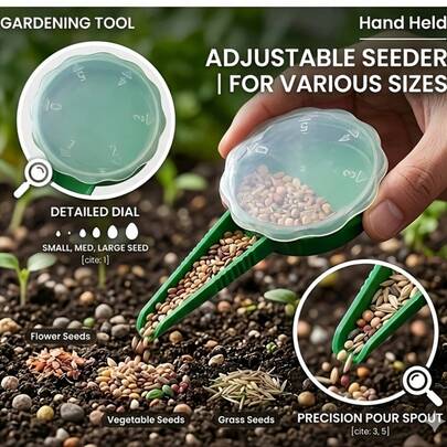 1/3/5件装手持式播种器，适用于小粒种子，便携式迷你花园手动播种器，带5档可调节播种量设置