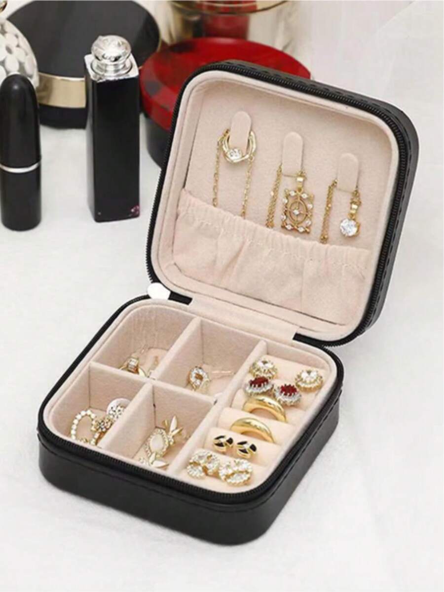 1PC Mini Jewelry Organizer, Travel Jewelry Zipper Bag, Portable Jewelry Box For Earrings, Necklaces, And Rings, Made Of Leather, Jewelry Box, Women's Gift, Back-To-School Travel Essentials, Beach Summer Vacation Storage Bag, Cosmetic Organizer, Cosmetic Bag, Makeup Bag, Back-To-School Supplies.