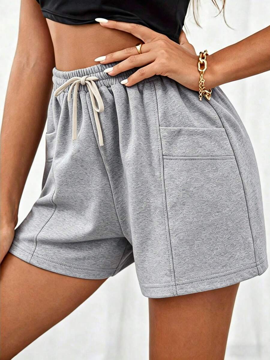Women's Drawstring Sports Shorts, Casual Lightweight Slim Fit Shorts For Summer - Grey - View 1