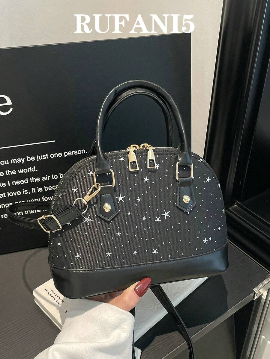 Fashionable Solid Color Embossed Handbag - Black - View 1