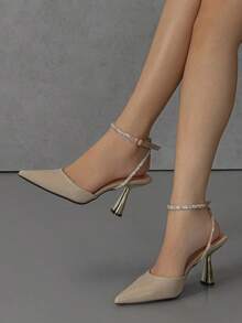 Zapatos de tacón nude con tira de pedrería para mujer - Albaricoque - Ver 4