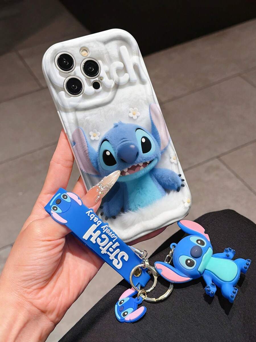 This Disney Stitch Lanyard Phone Case Is Fully Covered In TPU Material. It's Shockproof, Lightweight, And Compatible With IPhone17/16/11/13/15/15 Plus/15 Pro/15 Pro Max/12/14 Pro Max/11 Pro Max/12 Pro/12 Pro Max/13. This Phone Case Makes A Popular Birthday Gift Or Business Gift; It's Durable, Stain- And Fingerprint-Resistant, And Suitable For Both Men And Women. The Set Also Includes A Mickey Mouse Phone Case And A Stitch Plush Bracelet. It's A Perfect Gift For Friends And Family. This Stylish Phone Case Is Fun, Lightweight, And Durable. IPhone17 Pro Max Phone Case, Angel Phone Case. - trắng - Xem 1