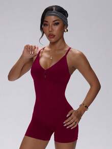 1pc Women's Criss-Cross Strap Bodysuit For Spring/Summer - Sexy Open Back Lightweight Ruched Butt-Lifting Fitness Jumpsuit, Suitable For Gym, Yoga, Running And Casual Sports - Red - View 7