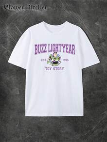 Disney Women's Casual White Cotton Buzz Lightyear Toy Story Graphic Print Short Sleeve Round Neck T-Shirt, Men's Sizes Suitable For The Whole Family - 白色 - 查看 3