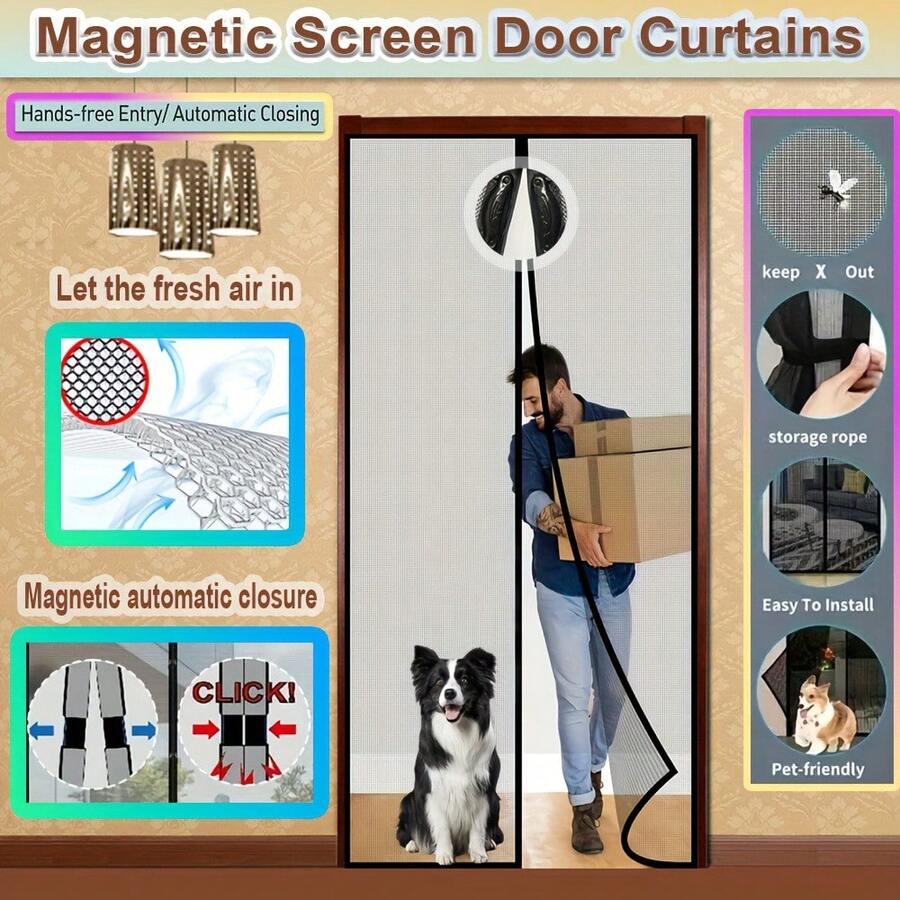 Magnetic Mesh Screen Door, Breathable Anti-Mosquito, Polyester Fiber Easy To Clean, Scratch & Wear Resistant - Mesh - View 1