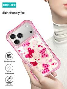 Koolife 1pc Pink Frame Heart & Butterfly Print 3-In-1 Anti-Drop Phone Case, TPU+PC Shockproof Protective Cover, 3-Layer Reinforced Protection, Sweet Pattern Perfect Gift For Women, Compatible With Apple17/17pro/17promax - Pink - View 7
