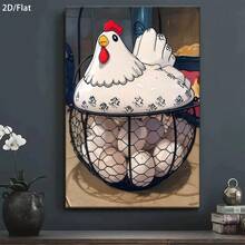 1 Peça - Um Pôster de Impressão em Tela de Arte de Cesta de Galinha e Ovo em Estilo Fazenda Moderna Fofa. Uma Decoração de Arte de Parede Moderna. Adequado para Decoração na Sala de Estar, Banheiro, Sala de Jantar, Cozinha, Escritório, Quarto, Decoração de Parede, Decoração Doméstica - Multicolorido - Visão 1