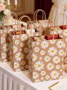 15 buah Kantong Kado Kertas Kraft Motif Bunga Daisy dengan Pegangan, Gaya Bunga untuk Musim Panas, Cocok untuk Souvenir Pesta, Pernikahan, Ulang Tahun - Beraneka warna - View 4