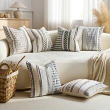 1pc Striped Textured Boho Throw Pillow Covers Aesthetic Woven Decorative Pillow Case For Couch Bed Sofa Bedroom Modern Funky 18 X 18-Inch Outdoor - Black - View 3