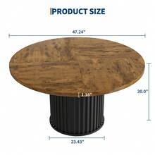 Mesa de comedor redonda industrial moderna para 4-6, 47.2 pulgadas Top de grano - Base de pedestal de metal ranurado - Muebles de ahorro de espacio - Comedor o cocina - Marrón - Ver 2