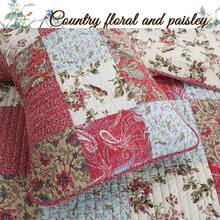 Cozy Line Home Fashions 100% Cotton Hand Piecing Real Patchwork Red Teal Khaki Floral Country Reversible Coverlet Bedspread Quilt Bedding Set For All Seasons (Red Aqua, Queen / King -3 Piece) - Red Aqua - 查看 4