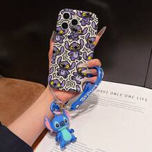 Disney Has Authorized, Phone Case - Chain Set, The Stitch Lilo & Stitch Phone Case Plus A Silicone 3D Or Fluffy Style Stitch Bracelet With Metallic Ring Removable Bracelet, Stitch And Angel Pattern, Compatible With Iphone 17/16/15/14/13/12/11/XS/XR/X Plus Pro Max, Wavy Design Phone Case For Girl, A Stylish Cartoon Summer Phone Case, The Perfect Gift Choice, Phone Protection, Durable Phone Cover, Great Gift For Friends And Family - Kiểu trắng B - Xem 1