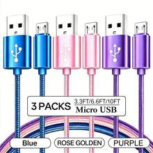 3条装Micro USB数据线，快充线，3.3英尺/6英尺/10英尺高速尼龙编织安卓充电线，兼容三星Galaxy S25/S24/S23 Edge/S6/平板电脑、Kindle Fire、MP3等设备。 - 彩色 - 查看 12