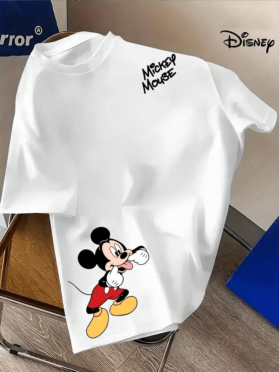 (Licencia de Disney) Camiseta gráfica de cuello redondo de manga corta con estampado frontal de la cara divertida de Mickey Mouse sacando la lengua "Firma de Mickey Mouse" para hombres, camiseta casual y de uso diario de estilo urbano, camisetas de manga corta para hombres autorizadas oficialmente por Disney, ropa de hombre, hombres, ropa de hombre, ropa de verano, camisas, camisetas gráficas, atuendos de Disney para hombres, camisetas gráficas, camisetas para hombre, camisas para hombre, atuendos de verano para hombres, regalo del día del padre, regalo perfecto para familiares y amigos, que son necesarios para fiestas de cumpleaños, camisas de Disney, ropa de hombre, ropa de verano, camisetas con licencia oficial de Disney, moda casual de primavera/verano de Disney para hombres y mujeres Camisetas de manga corta - Blanco - Ver 1