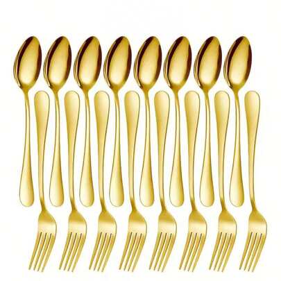 10/20/25/50/75/100/200pcs Gold Reusable Cutlery Set, Includes Forks, Spoons, Cake Forks, Dessert Spoons, Salad Forks, Pasta Forks & Spoons, Suitable For Birthday, Wedding, Party, Family Gathering, Team Building, Outdoor BBQ, Camping, Banquet, School Supplies, Graduation Ceremony, Holiday Party And More Occasions