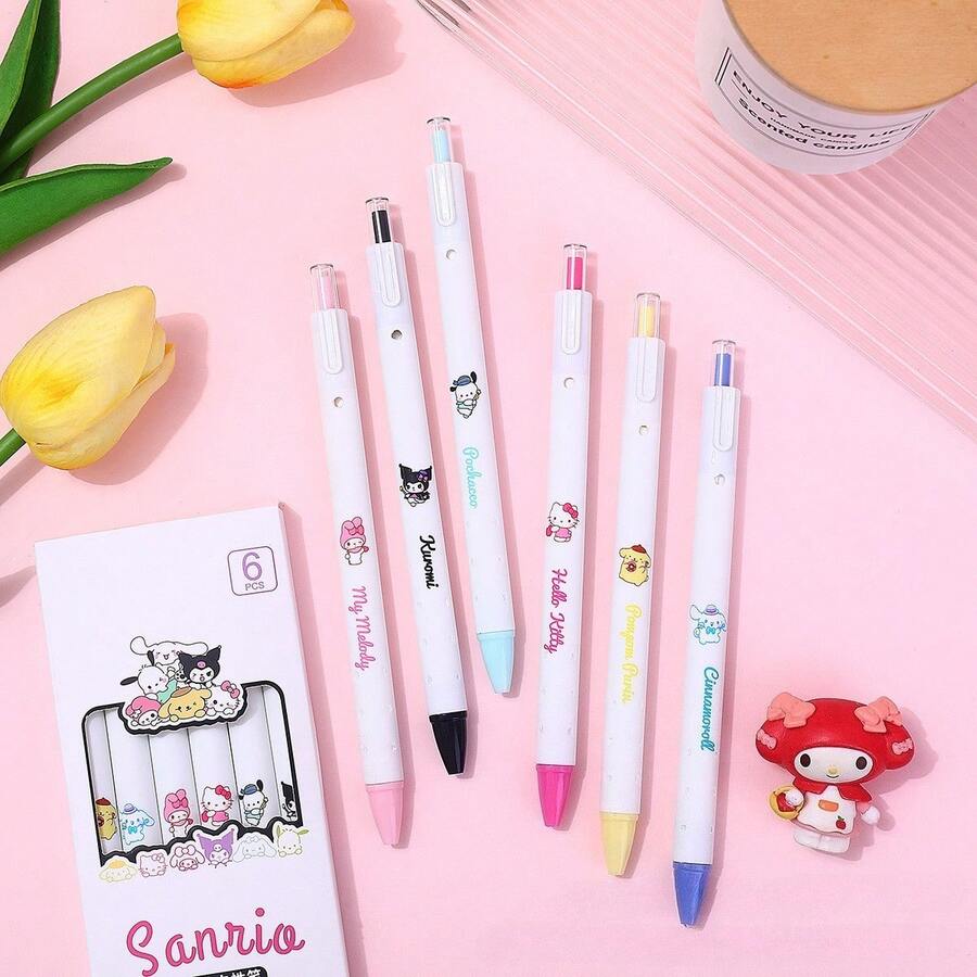 Quickdry Student Calligraphy Pen, Minimalist Cute Design, Pressurized Ballpoint Pen, Cartoon Style, Black Ink - One Random Box - View 1