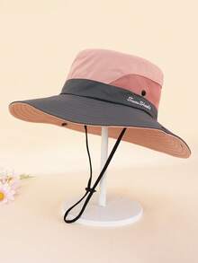 1pc Kids Ponytail Sun Hat, Wide Brim, UV Protection, Suitable For 3-8 Years Old Girls, Beach Bucket Hat - 1PC - View 37