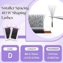 12 Rows D-Shaped Narrow Spacing 4D Lashes, 4D W-Shaped Natural Soft Fanned Out Volumizing Lash Extension - D - 查看 16