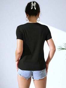 Crew Neck Sculpture Print T-Shirt - Black - View 3