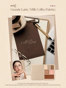 JOOCYEE LOOKBOOK 多功能彩妆盘 咖啡系列 新色号，多合一面部彩妆盘，包含眼影、高光、腮红、修容，哑光和珠光质地，大地色系，适合日常妆容 - #06 Milk Coffee Palette - 查看 7