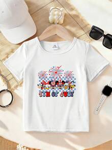 One Disney Mickey Mouse Family Independence Day T-Shirt (4TH OF JULY Print), White Short-Sleeved Top For Boys And Girls. This Versatile And Breathable Garment Is Suitable For Everyday Wear. Perfect For Spring And Summer, Vacations, Outdoor Activities, And Amusement Park Outings. It Also Makes A Great Children's Gift. - trắng - Xem 9