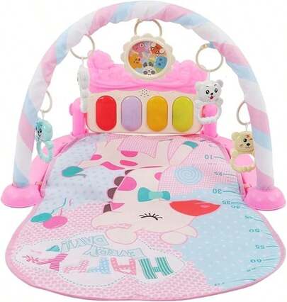 Baby Kick Play Piano, Baby Gym Play Mat Aprendizaje Sensorial Sound Light Infant Kick Play Piano Mat con Sonajeros Juguete Rosa para Recién Nacido