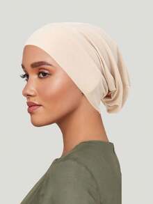 1 pieza Gorro interior de mujer de unicolor de modal de estilo de Oriente Medio, pañuelo de algodón elástico y sedoso, gorro interior pequeño, material grueso, suave y cómodo, adecuado para combinar con pañuelos de uso diario - A - Ver 10