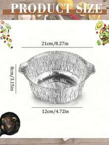 12个一次性铝箔火锅盘，便携式铝箔烹饪容器，适用于露营、野餐、烧烤、聚会和节日晚餐，多用途一次性炊具，可用于蒸、煮、炖、焖和火锅，耐用的外卖包装和日常派对食品盛放必备品 - 圓形 - 查看 3