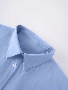 新款宽松蓝色女式衬衫，独特设计休闲外套式上衣，春秋季打底长袖上衣 - 淺藍色 - 查看 6