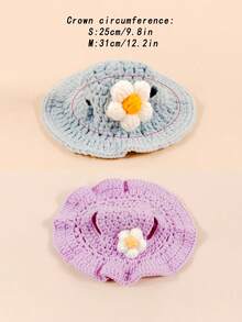 1 pieza Tocado de flores de criada para mascotas, disfraz de sombrero suave y cómodo de punto para mascotas - Multicolor - Ver 2