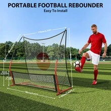 Red de rebote ajustable 2 en 1 para entrenamiento de fútbol – Doble tamaño 6x4.7 pies y 6x1.4 pies – Equipo de práctica portátil con bolsa de transporte y 4 estacas para el suelo – Ideal para pases rasos y aéreos – Uso interior/exterior - Red de rebote de fútbol de hierro + PE (7*5) - Ver 4