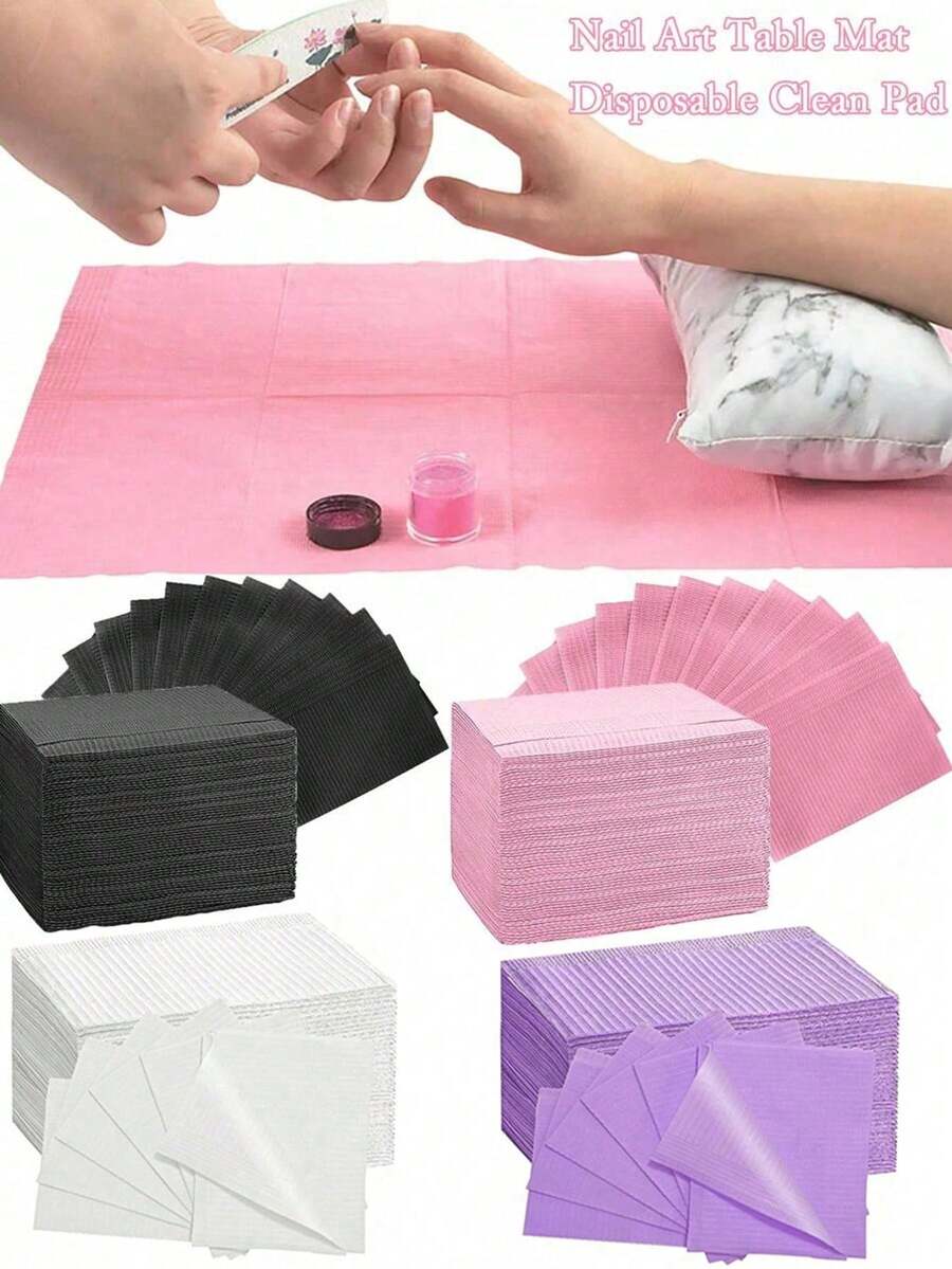 Thảm lót bàn làm móng gấp gọn chống thấm nước 3 lớp, màu hồng và đen, dùng một lần, tấm lót bảo vệ đa năng cho tiệm làm móng, xăm hình, nha khoa.