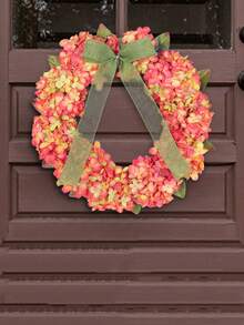 1pc, 35cm/30cm Pink Hydrangea Wreath, Artificial Flowers & Bowknot Design, Home Decor, Fence, Farm Party, Wedding, Graduation Party, Mother's Day Gift - Multicolor - View 7