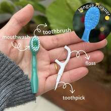 Bộ bàn chải đánh răng dùng một lần 10/20/30/50 chiếc, bàn chải đánh răng mini du lịch, bàn chải đánh răng mini 5 trong 1 đóng gói sẵn, chỉ nha khoa, tăm xỉa răng, dụng cụ làm sạch lưỡi, bàn chải đánh răng cầm tay tiện dụng (Màu xanh) - Nhiều màu - Xem 2