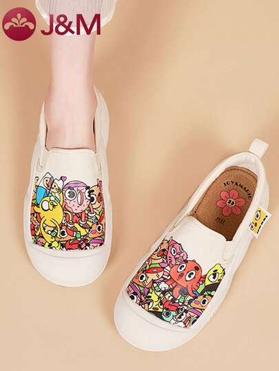 joy&mario 1 Pair J&M Women's Casual Canvas Sneakers, Breathable Lightweight Cartoon Pattern Athletic Shoes, Versatile For Commuting, Shopping, Vacation
